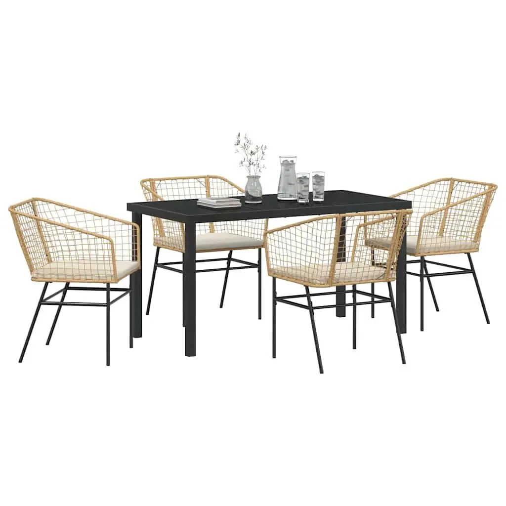 Garden Dining Set 5 Piece Outdoor Furniture Brown Poly Rattan Glass Top Table