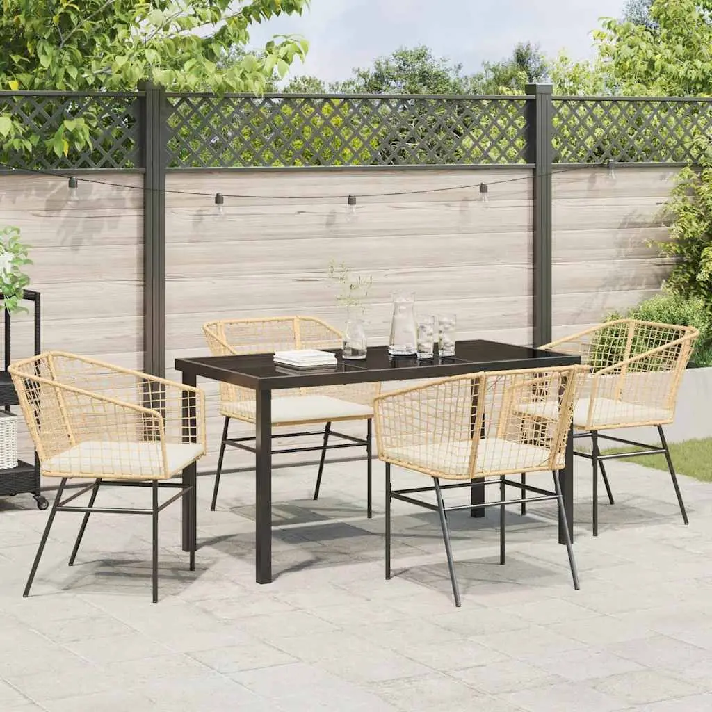 Garden Dining Set 5 Piece Outdoor Furniture Brown Poly Rattan Glass Top Table