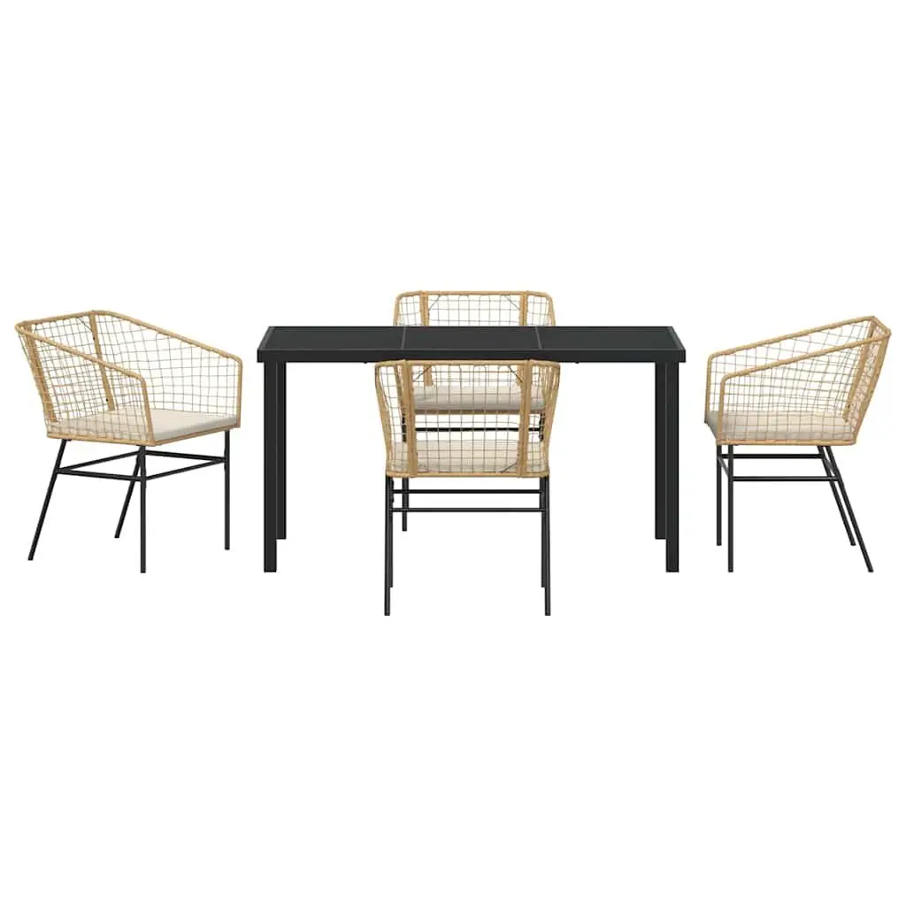 Garden Dining Set 5 Piece Outdoor Furniture Brown Poly Rattan Glass Top Table