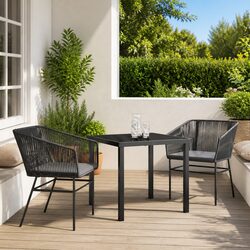Garden Dining Set - 3 Pieces, Black Steel & Glass