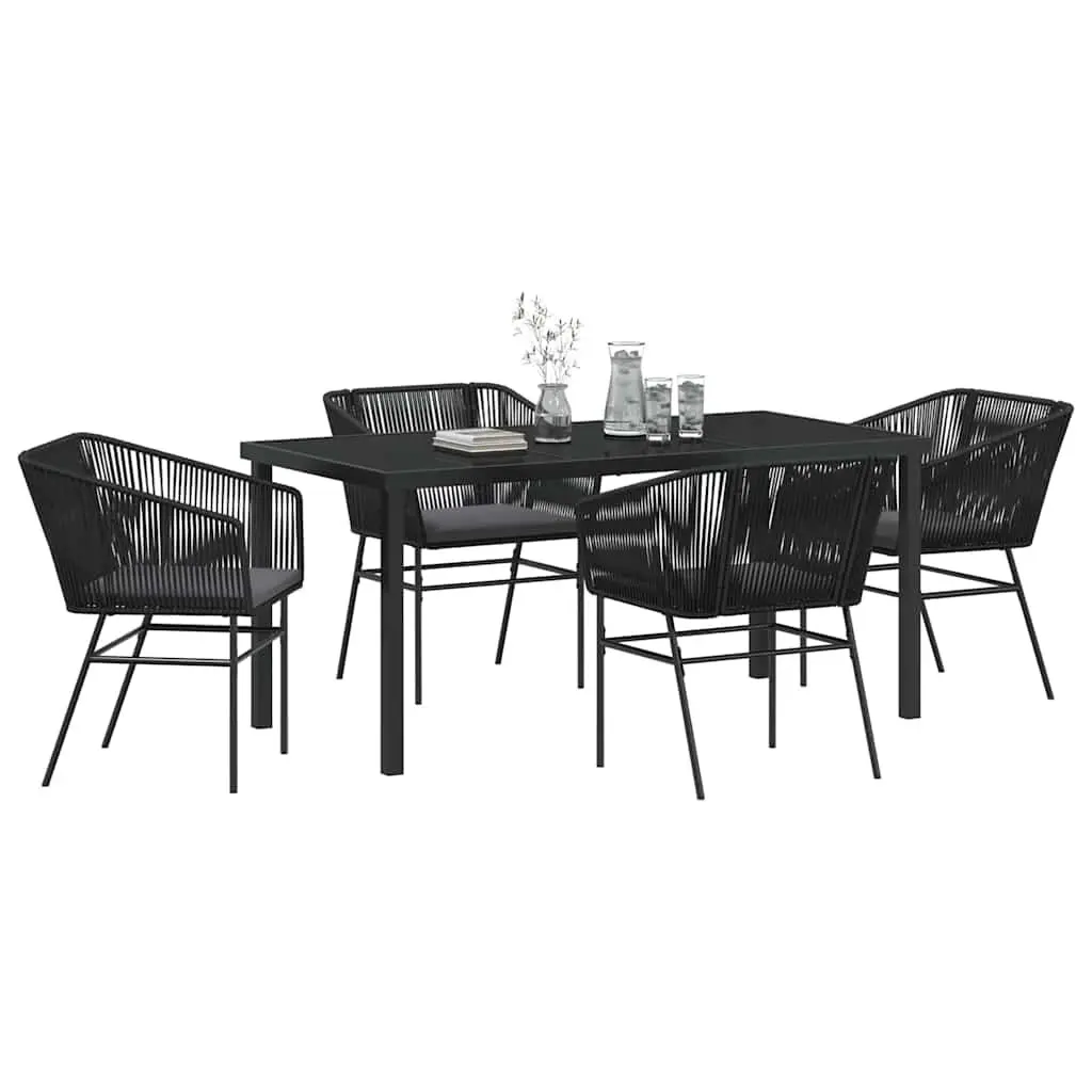 Garden Dining Set 5 Piece Outdoor Furniture Black Steel Frame with Cushions