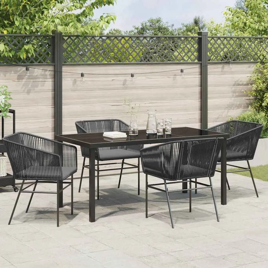 Garden Dining Set 5 Piece Outdoor Furniture Black Steel Frame with Cushions
