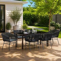 Specifications of 7-Piece Black Steel Outdoor Dining Set