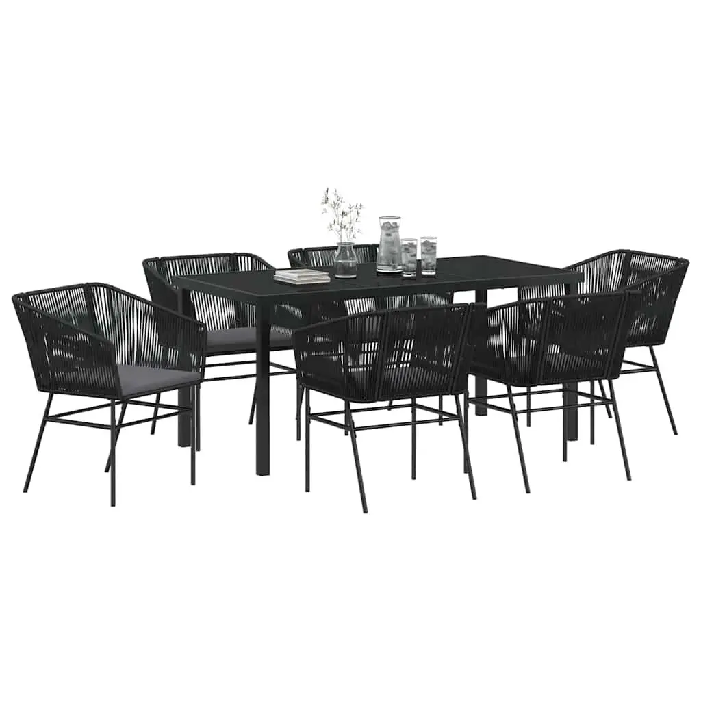 Garden Dining Set Outdoor Use 7 Piece Black Steel Rectangular Table and Chairs