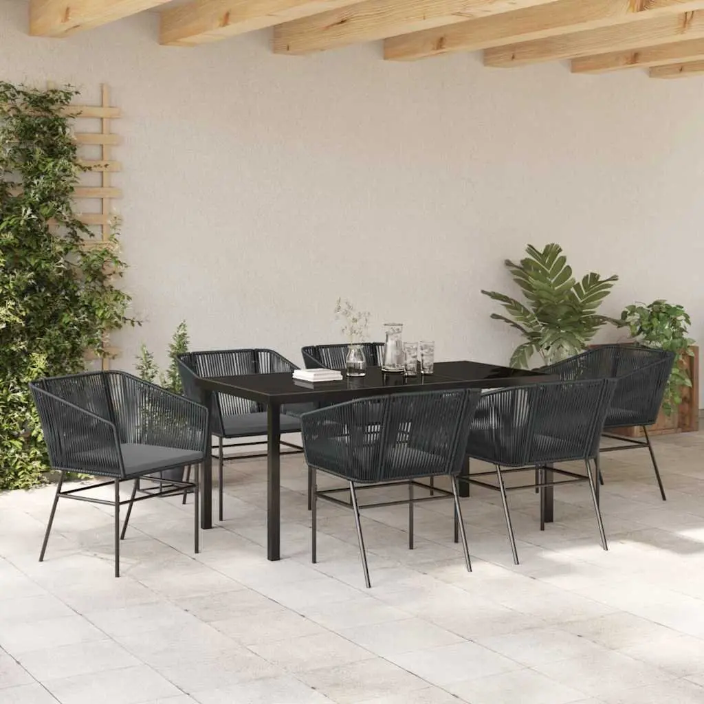 Garden Dining Set Outdoor Use 7 Piece Black Steel Rectangular Table and Chairs