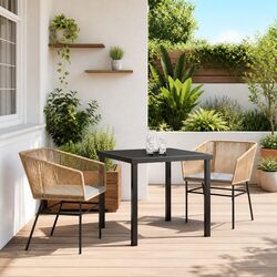 Garden Dining Set 3 Piece Outdoor Furniture Steel Frame Tempered Glass Table
