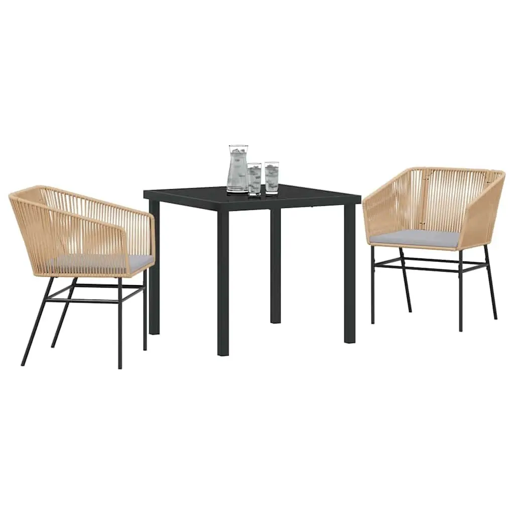 Garden Dining Set Outdoor Use 3 Piece Steel Frame Tempered Glass Table