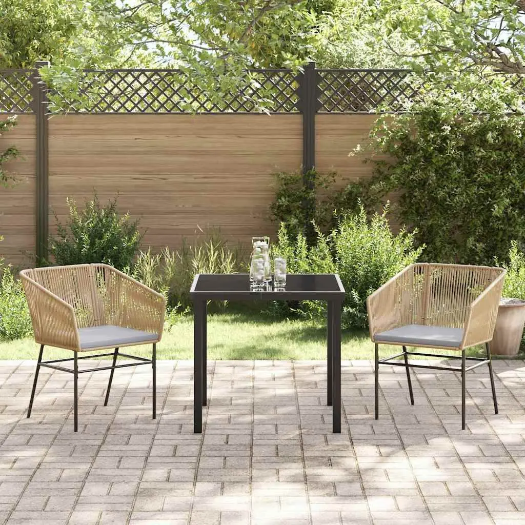 Garden Dining Set Outdoor Use 3 Piece Steel Frame Tempered Glass Table