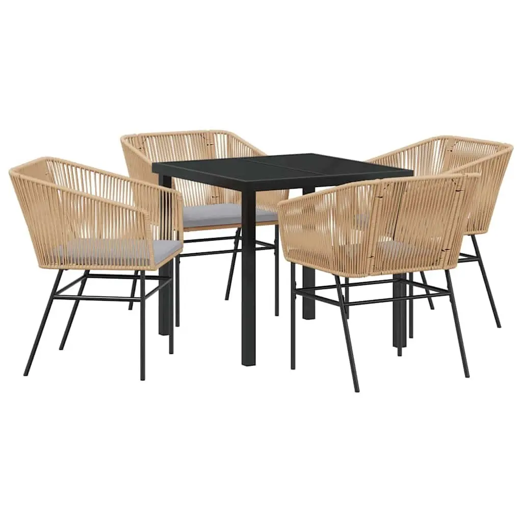 Garden Dining Set 5 Piece Outdoor Furniture Brown Steel Frame Tempered Glass