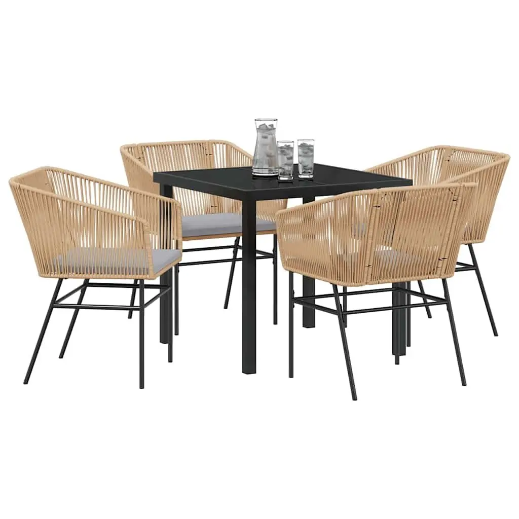 Garden Dining Set 5 Piece Outdoor Furniture Brown Steel Frame Tempered Glass