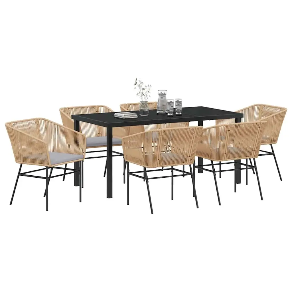 Garden Dining Set 7-Piece Outdoor Furniture Steel Frame Tempered Glass Top