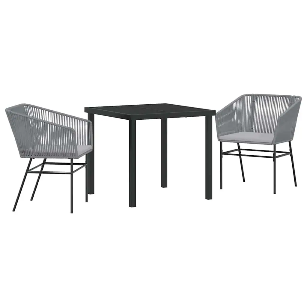 Garden Dining Set Outdoor Use 3 Pieces Grey Powder-Coated Steel Cushion