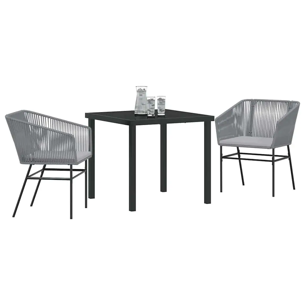 Garden Dining Set Outdoor Use 3 Pieces Grey Powder-Coated Steel Cushion