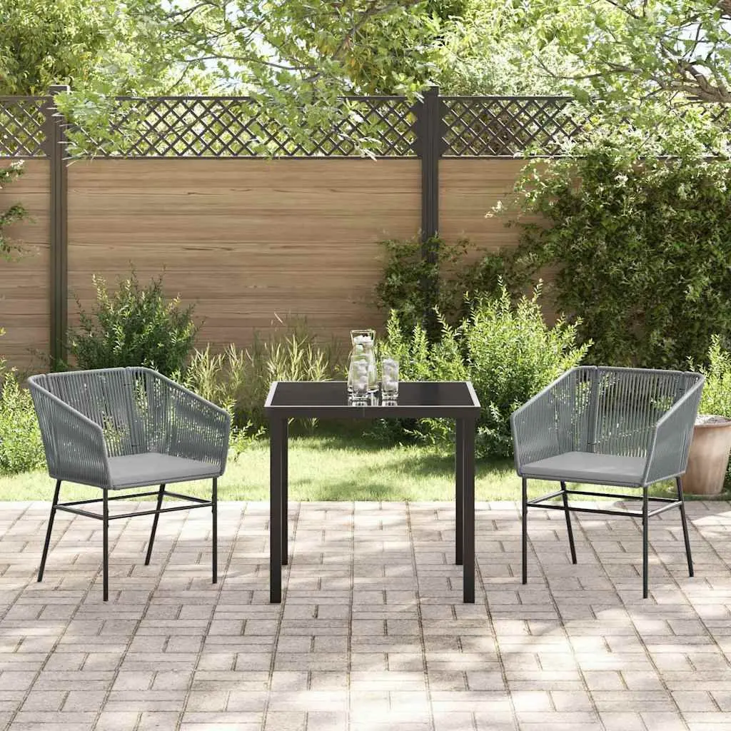 Garden Dining Set Outdoor Use 3 Pieces Grey Powder-Coated Steel Cushion