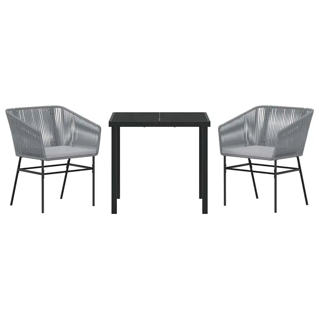 Garden Dining Set Outdoor Use 3 Pieces Grey Powder-Coated Steel Cushion