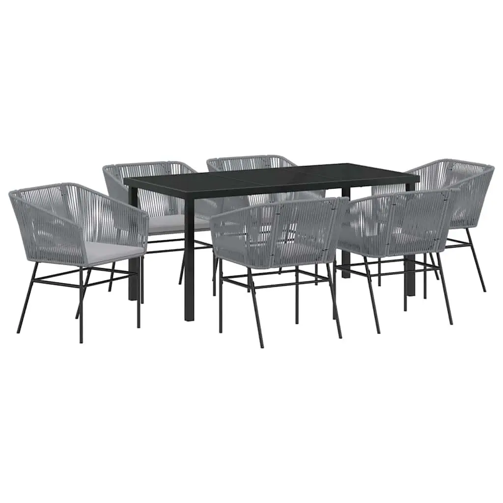 Garden Dining Set 7 Piece Outdoor Use Rectangular Table Chairs Grey Steel