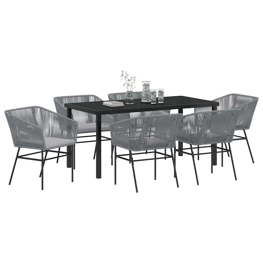 Garden Dining Set 7 Piece Outdoor Use Rectangular Table Chairs Grey Steel