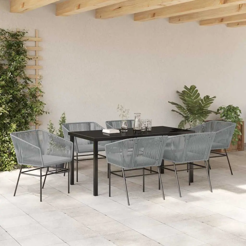 Garden Dining Set 7 Piece Outdoor Use Rectangular Table Chairs Grey Steel