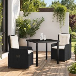 Garden Dining Set: 3 Pieces, Black Poly Rattan, Weatherproof