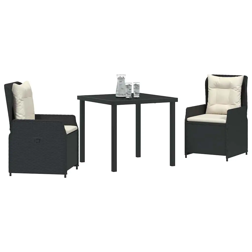 Garden Dining Set Outdoor Use 3 Piece Black Poly Rattan