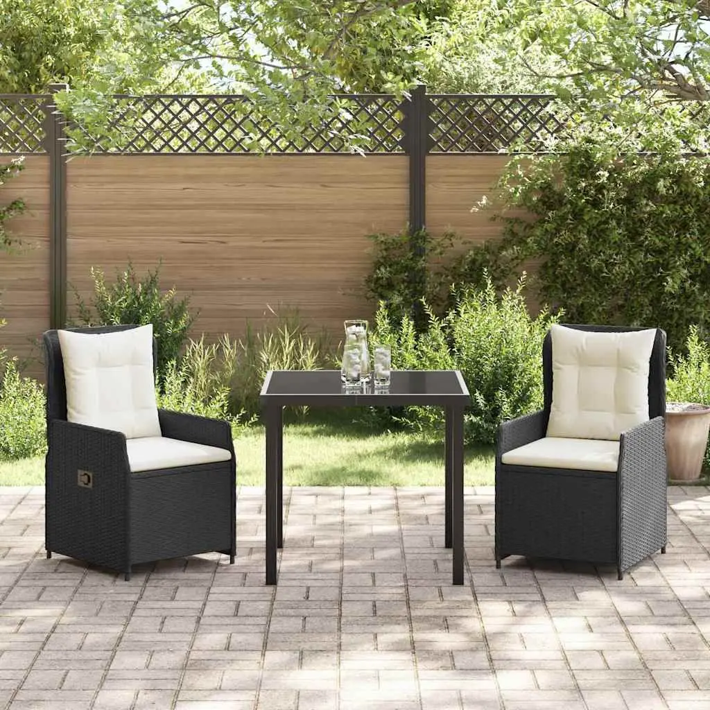 Garden Dining Set Outdoor Use 3 Piece Black Poly Rattan