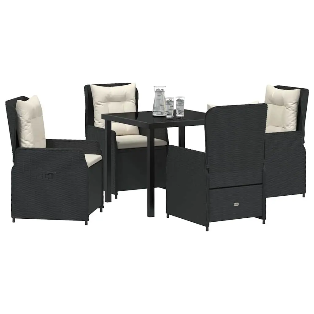 Outdoor Dining Set 5 Piece Garden Furniture Black Poly Rattan Table Chairs