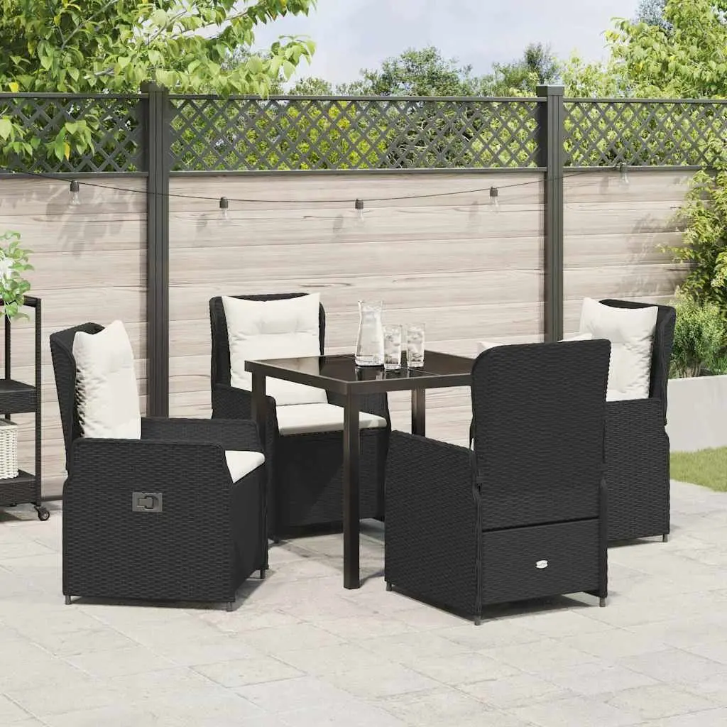 Outdoor Dining Set 5 Piece Garden Furniture Black Poly Rattan Table Chairs