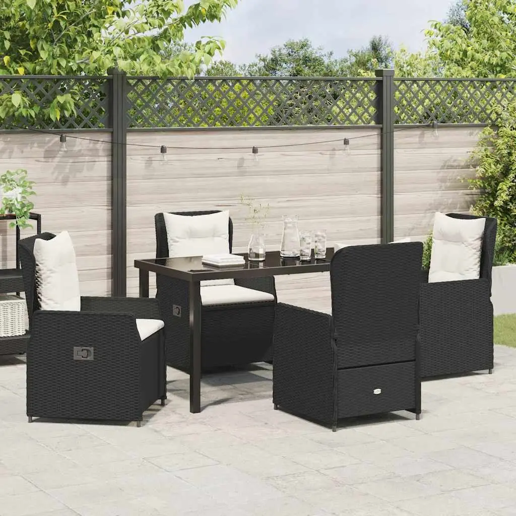 Outdoor Furniture Dining Set 5 Piece Black Poly Rattan Table and Chairs for Garden and Patio