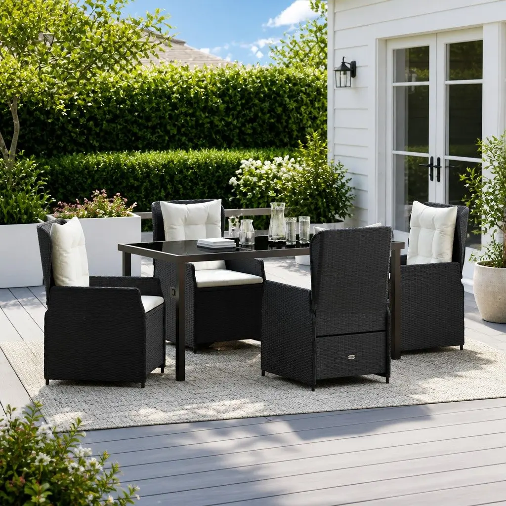 Outdoor Dining Set Garden Furniture 5 Piece Black Poly Rattan Table Chairs