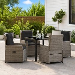 Outdoor Dining Set – 5 Pieces: Grey Poly Rattan