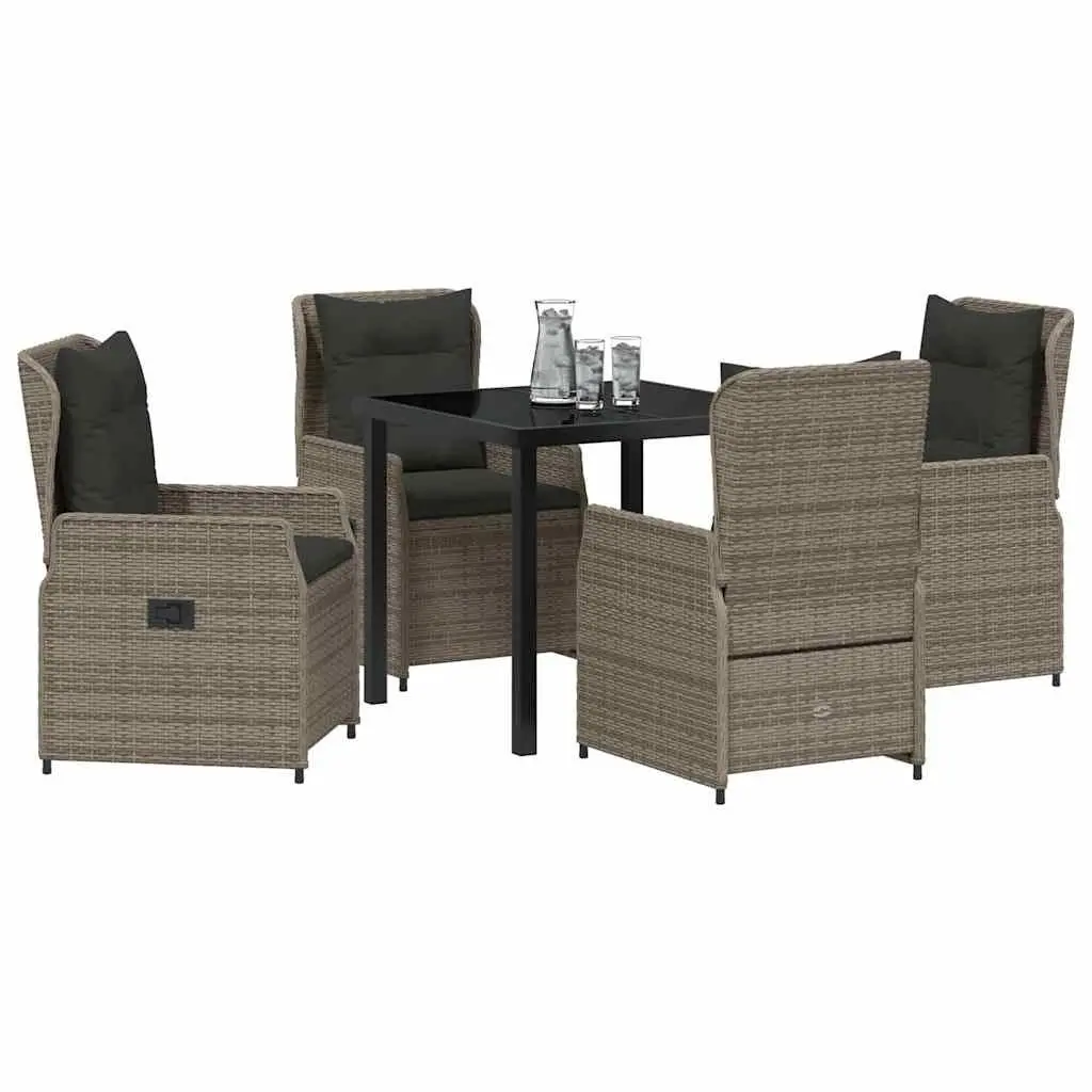 Outdoor Garden Dining Set 5 Pieces Grey Poly Rattan Table Chairs Patio Furniture
