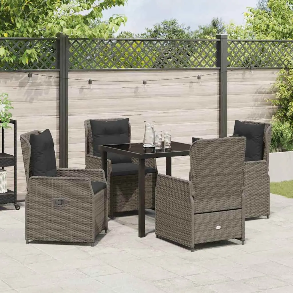 Outdoor Garden Dining Set 5 Pieces Grey Poly Rattan Table Chairs Patio Furniture