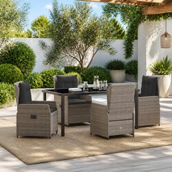5-Piece Garden Dining Set: Grey Poly Rattan Details