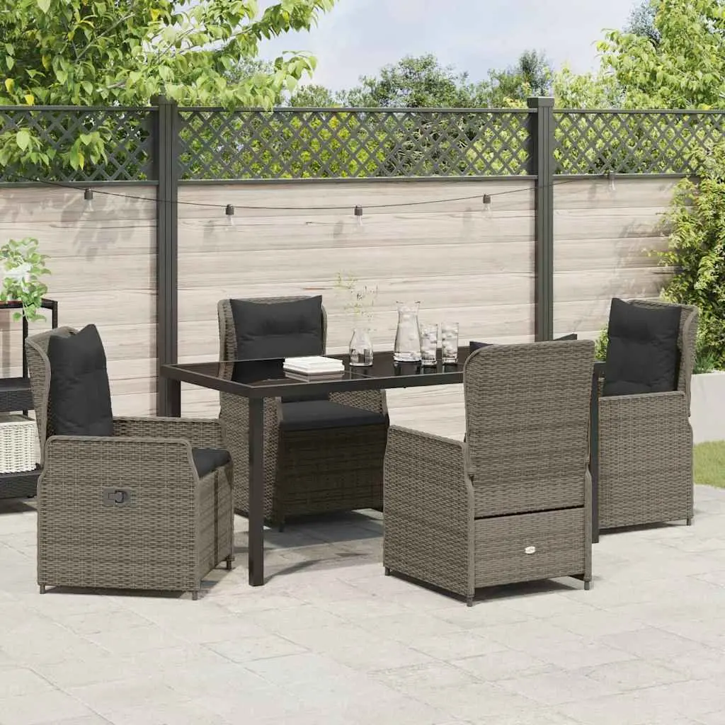 Garden Dining Set Outdoor Furniture 5 Pieces Grey Poly Rattan Table Chairs