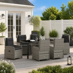 Outdoor Dining Set 7 Piece Garden Table Chairs Grey Poly Rattan Patio Furniture