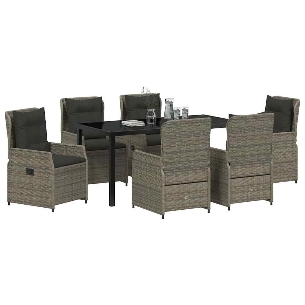 Outdoor Dining Set 7 Piece Garden Table Chairs Grey Poly Rattan Patio Furniture