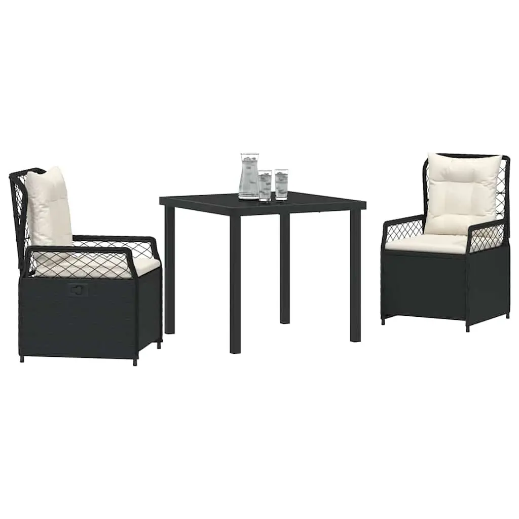 Outdoor Dining Set 3 Pieces Black Poly Rattan Table and Chairs for Garden or Terrace