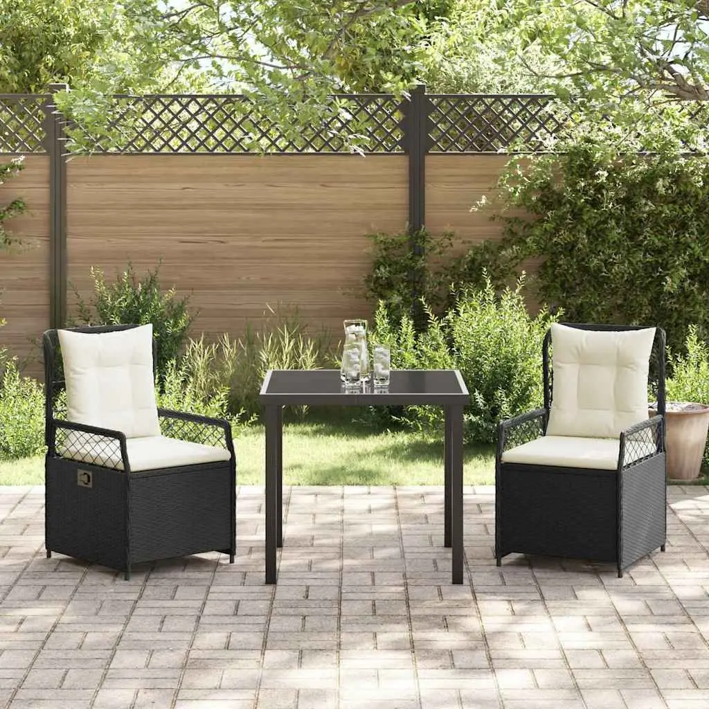 Outdoor Dining Set 3 Pieces Black Poly Rattan Table and Chairs for Garden or Terrace