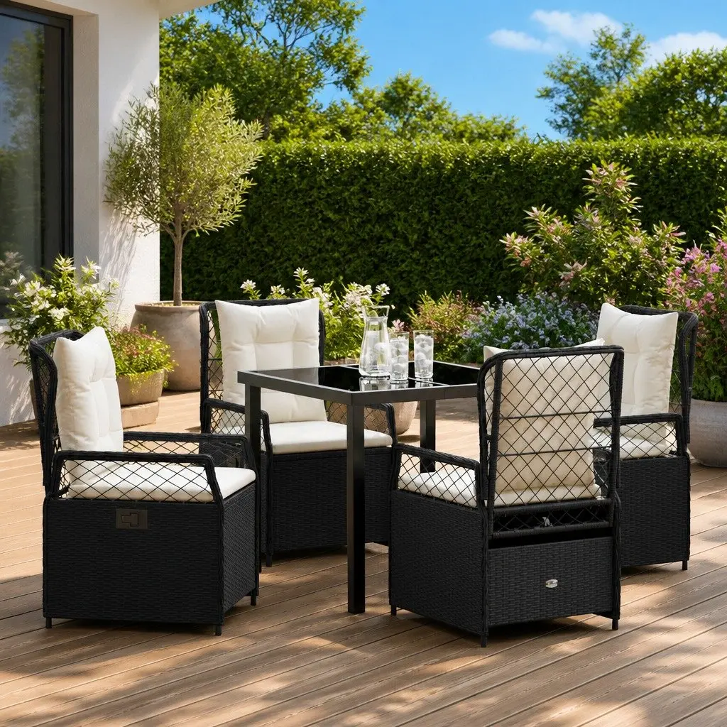 Garden Dining Set Outdoor Furniture 5 Pieces Black Poly Rattan Table Chairs