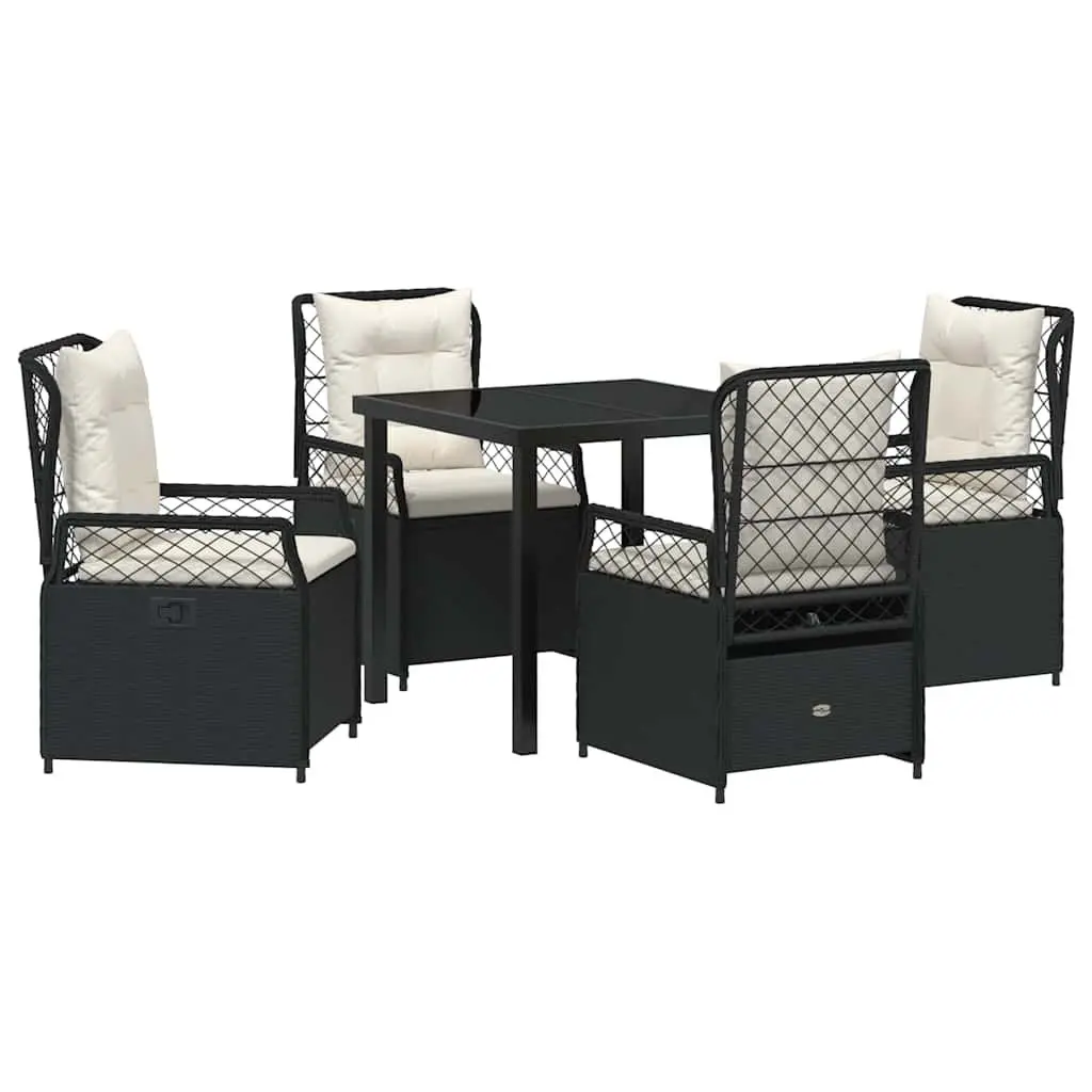 Garden Dining Set Outdoor Furniture 5 Pieces Black Poly Rattan Table Chairs