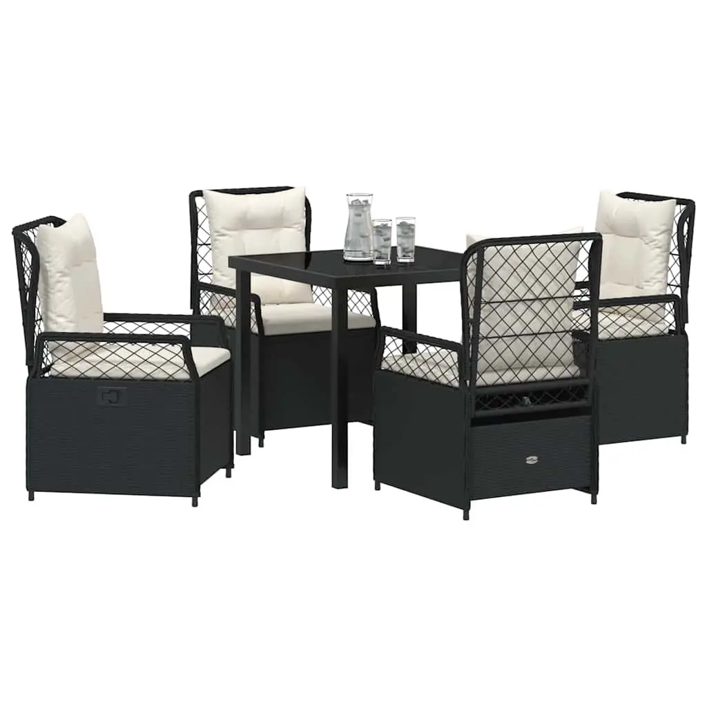 Garden Dining Set Outdoor Furniture 5 Pieces Black Poly Rattan Table Chairs