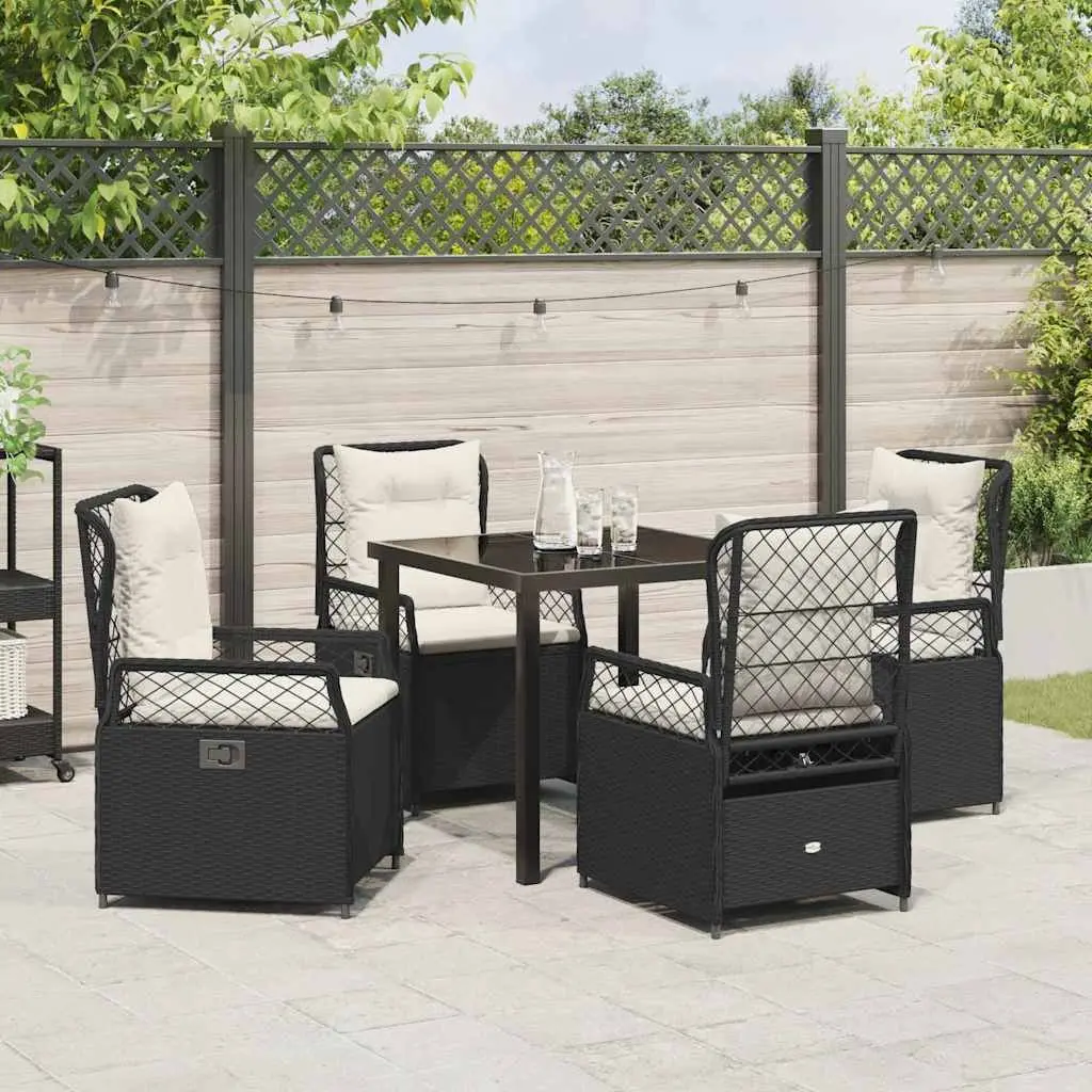 Garden Dining Set Outdoor Furniture 5 Pieces Black Poly Rattan Table Chairs