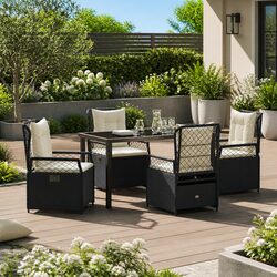 5-Piece Outdoor Dining Set: Black Poly Rattan & Glass