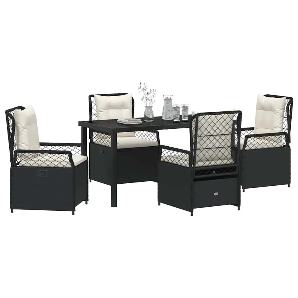 Garden Dining Set 5 Piece Outdoor Furniture Black Poly Rattan Table Chairs