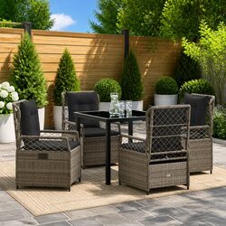Garden Dining Set: 5-Piece Grey Poly Rattan Specifications