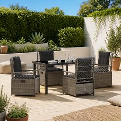 Garden Dining Set Specifications: 5 Piece Grey Poly Rattan