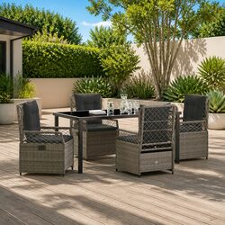Garden Dining Set: 5 Pieces of Grey Poly Rattan Furniture
