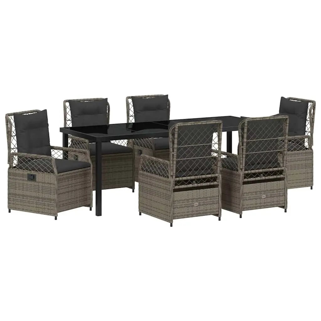7-Piece Garden Dining Set with Glass Top and Rattan Chairs