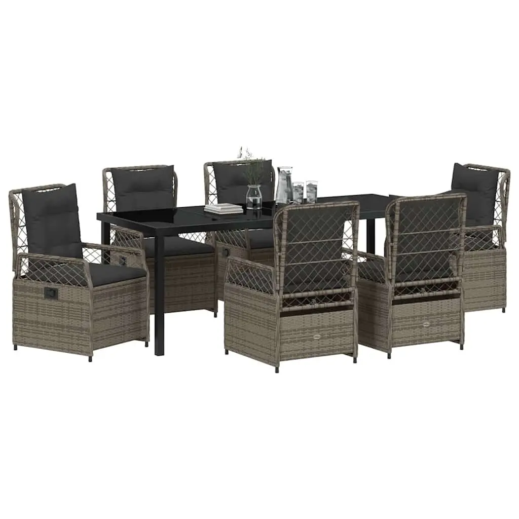 7-Piece Garden Dining Set with Glass Top and Rattan Chairs
