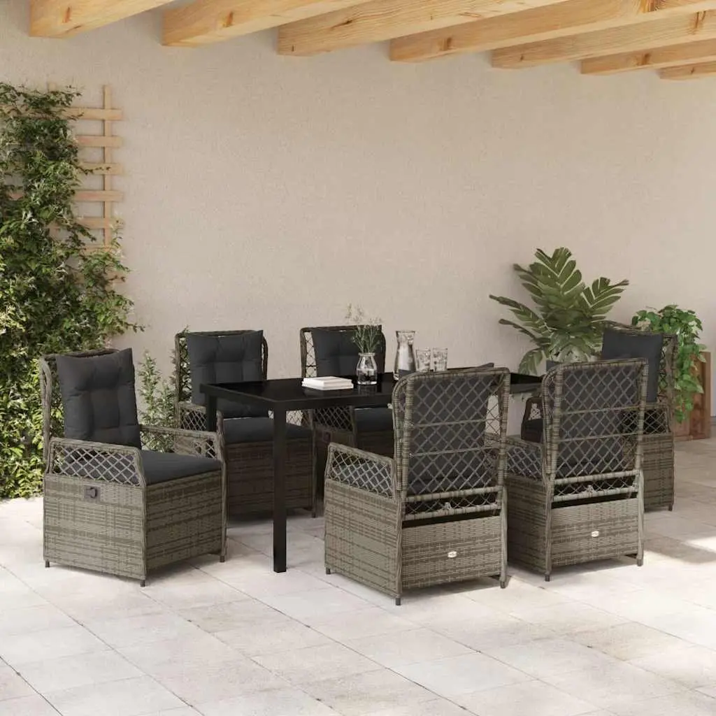 7-Piece Garden Dining Set with Glass Top and Rattan Chairs